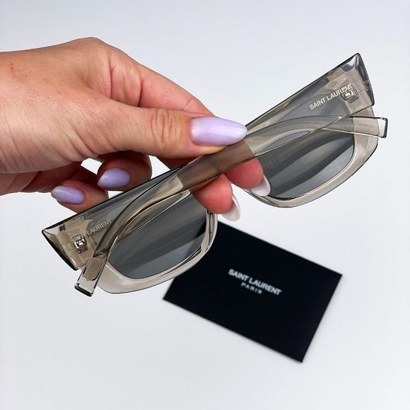 Saint Laurent SL593 003 Sunglasses Beige Grey Silver Square Unisex - Picture 3 of 12